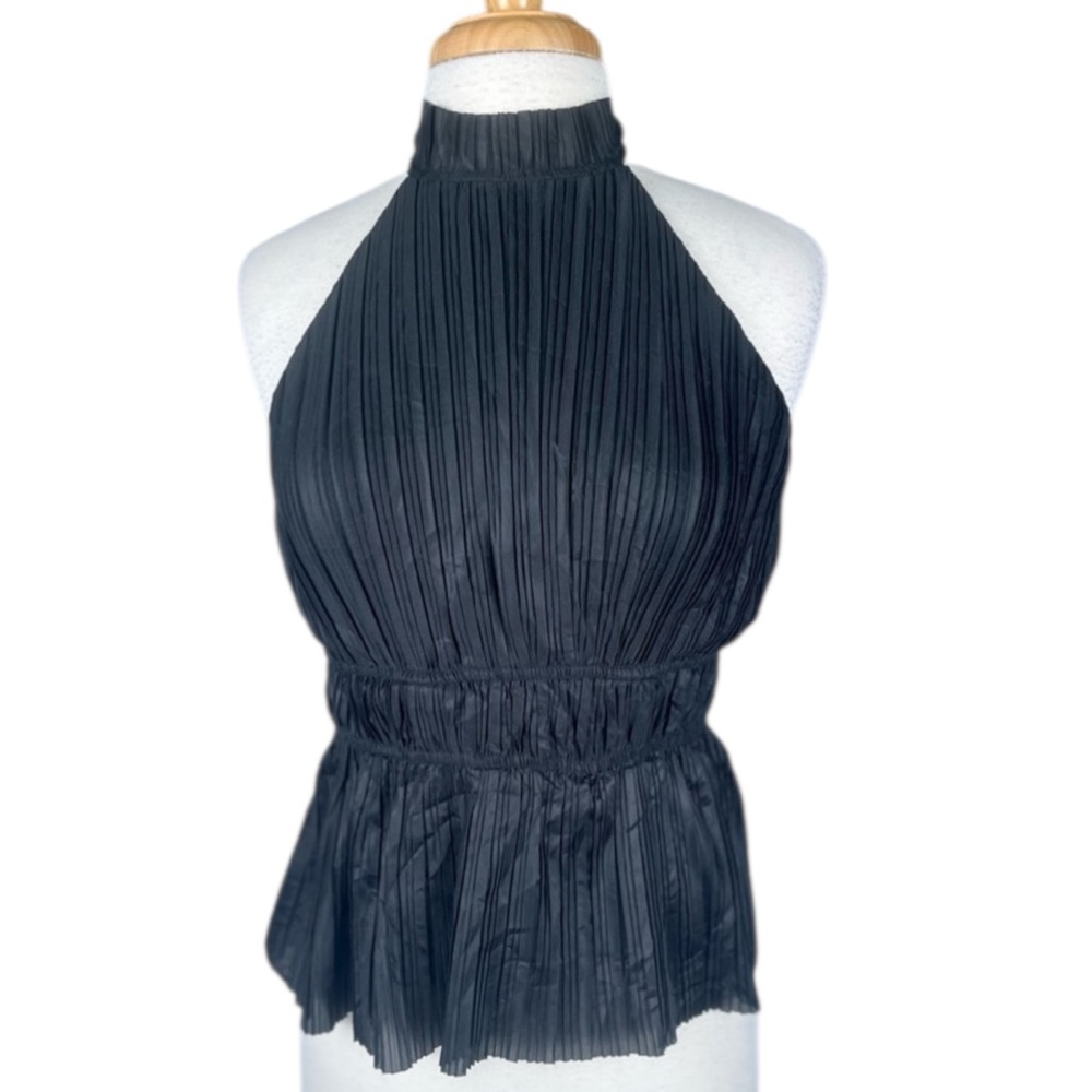 Anthropologie En Elly Black Pleated Sleeveless Halter Top Small Peplum Blouse